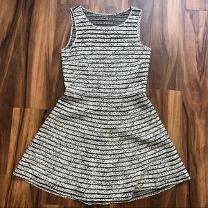 Parker Mesh Striped Black White Print Flare Dress